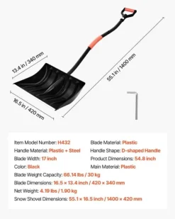 Sneskovl - Til indkørsel - Bladbredde 42 cm - Aluminiumsblad - D-formede håndtag - Letvægt - Stor kapacitet