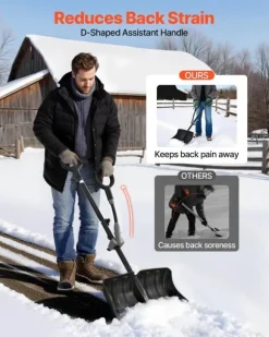 Sneskovl til indkørsel - Sneplov - 45,5 cm Bredde - D-formet Håndtag - Skridsikkert Greb - Stor Kapacitet - Let Vægt