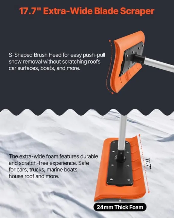 Snetagsrive - Tagskraber - Skumblad 45 cm - Teleskopskaft 2,25–5,62 m - Skridsikkert håndtag - Letvægts design - Til sne, blade og affald