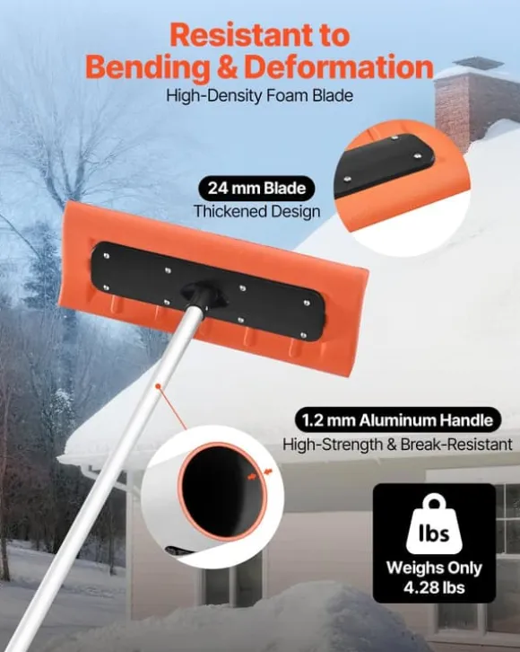 Snetagsrive - Tagskraber - Skumblad 45 cm - Teleskopskaft 2,25–5,62 m - Skridsikkert håndtag - Letvægts design - Til sne, blade og affald