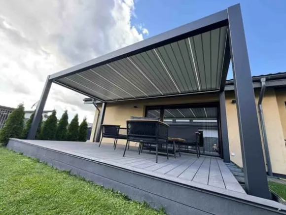 SOL PRO Bioklimaattinen pergola 7860 X 4005 valmistettu alumiinista, automaattisesti säädettävällä katolla ja LED-valaistuksella – antrasiittiväri | CDON