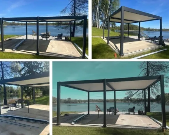 SOL PRO Bioklimaattinen pergola 4 x 4 m valmistettu alumiinista, automaattisesti säädettävällä katolla ja LED-valaistuksella – antrasiittiväri