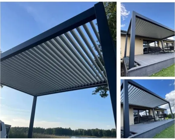 SOL PRO Bioklimaattinen pergola 4 x 4 m valmistettu alumiinista, automaattisesti säädettävällä katolla ja LED-valaistuksella – antrasiittiväri