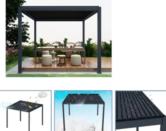 SOL PRO Bioklimaattinen pergola 4 x 4 m valmistettu alumiinista, automaattisesti säädettävällä katolla ja LED-valaistuksella – antrasiittiväri