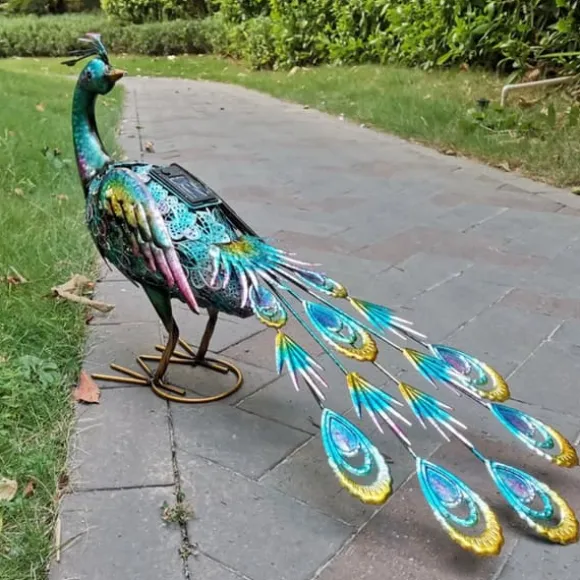 Solar Peacock Staty Light Vattentätt dekorativt järn Utomhus Peacock Light för Pathway Patio Bakgård Gräsmatta Dekoration