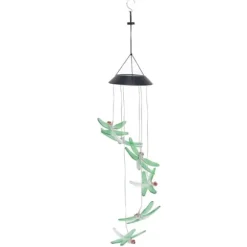 Solar Wind Chimes Ljuskänslig design Vattentät Automatisk drift Grön trollslända Form Färgskiftande ljus