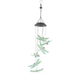 Solar Wind Chimes Ljuskänslig design Vattentät Automatisk drift Grön trollslända Form Färgskiftande ljus