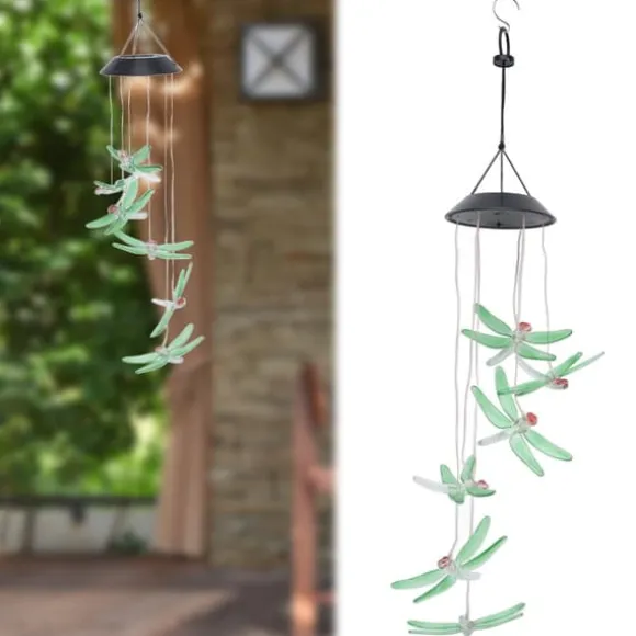 Solar Wind Chimes Ljuskänslig design Vattentät Automatisk drift Grön trollslända Form Färgskiftande ljus