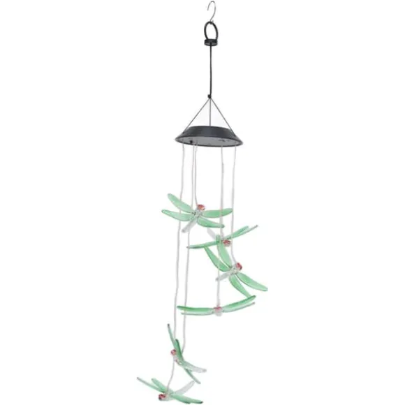 Solar Wind Chimes Ljuskänslig design Vattentät Automatisk drift Grön trollslända Form Färgskiftande ljus