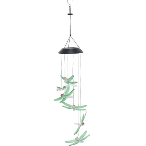 Solar Wind Chimes Ljuskänslig design Vattentät Automatisk drift Grön trollslända Form Färgskiftande ljus