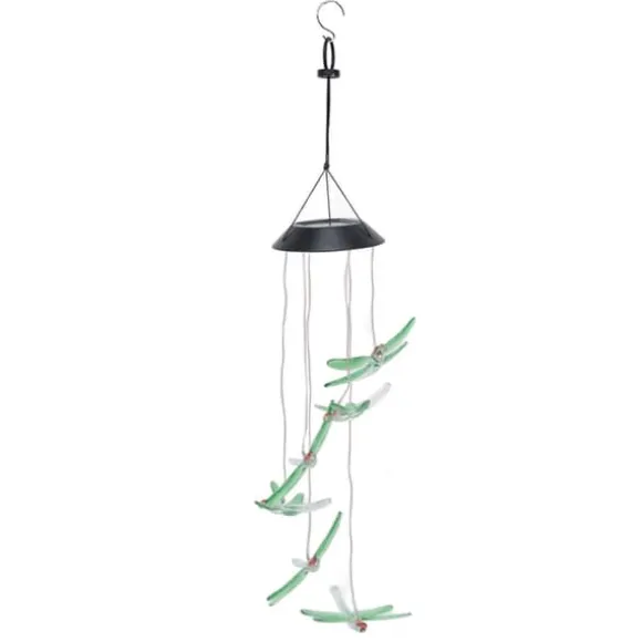 Solar Wind Chimes Ljuskänslig design Vattentät Automatisk drift Grön trollslända Form Färgskiftande ljus
