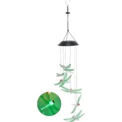 Solar Wind Chimes Ljuskänslig design Vattentät Automatisk drift Grön trollslända Form Färgskiftande ljus