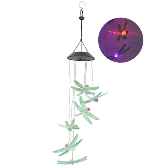 Solar Wind Chimes Ljuskänslig design Vattentät Automatisk drift Grön trollslända Form Färgskiftande ljus
