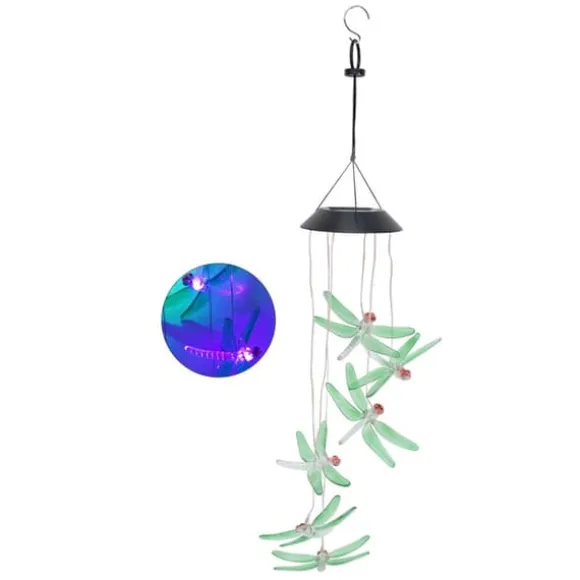 Solar Wind Chimes Ljuskänslig design Vattentät Automatisk drift Grön trollslända Form Färgskiftande ljus