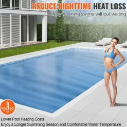 Solartæppe til swimmingpool, 24 x 12 ft rektangel, til både nedgravede og overjordiske pools, 16 mil blåt solar cover, energieffektiv opvarmning