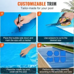 Solartæppe til swimmingpool, 24 x 12 ft rektangel, til både nedgravede og overjordiske pools, 16 mil blåt solar cover, energieffektiv opvarmning