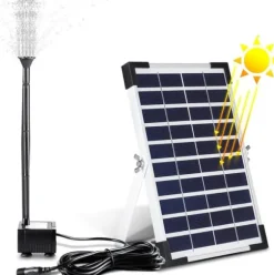 Solcelle fontænepumpe - Nedsænkelig havedamspumpe - 12 W - 500 l/t - 1 m slange - 9 dyser