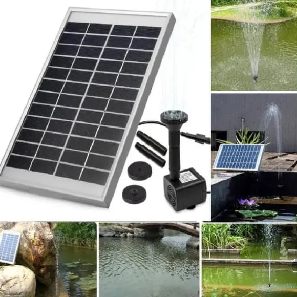 Solcelle fontænepumpe - Vandpumpesæt - 5 W - 500 l/h - Nedsænkelig - Med Solcellepanel - Til Havedam & Iltning