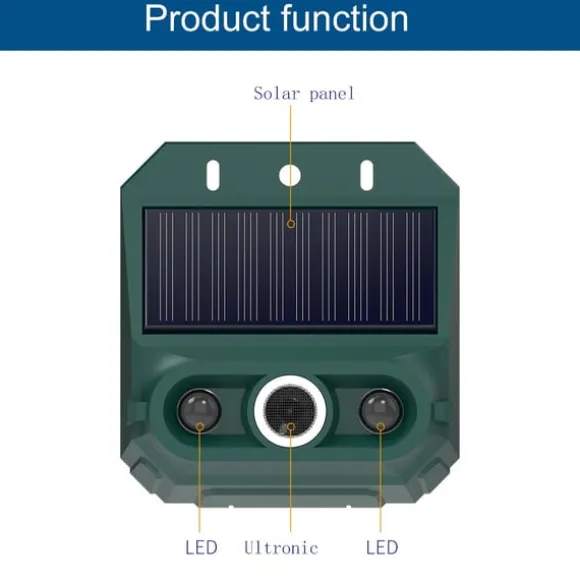 Soldrevet ultralyd lyd- og lysalarm - 2 pak, grøn - Effektiv dyreafskrækker til have og gård