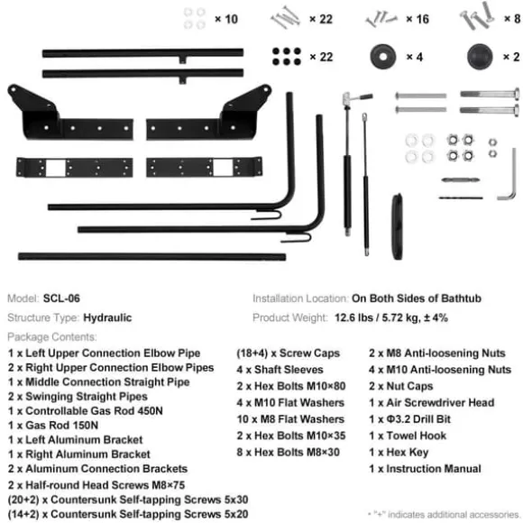 Spa Cover Lift, Justerbar Hydraulisk, Bredde 69" - 96,5", Monteret på Begge Sider, Ideel til Forskellige Hot Tubs