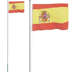 Spaniens flaggstång i aluminium - Justerbar och hållbar | Höjd: 6,23 m | Färg: Röd/Gul