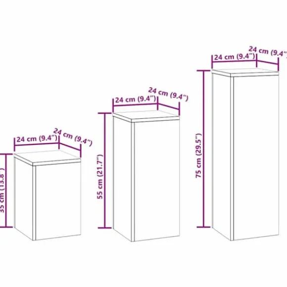 Sæt af 3 stilfulde planteholdere i rustfrit stål | Størrelse: 24x24x75 cm | Farve: Sølv