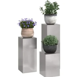 Sæt af 3 stilfulde planteholdere i rustfrit stål | Størrelse: 24x24x75 cm | Farve: Sølv