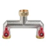 Sæt med 2 produkter. 2-vejs splitter med ventiler, hun- og hangevind 3/4", nickiel MESSING