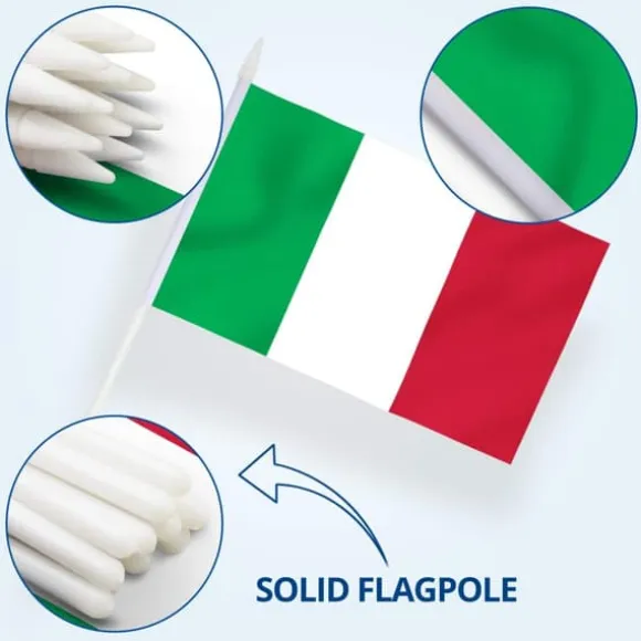 Sæt med italienske flag Håndflag 13 x 20 cm 12 stk. med en 30,5 cm spydspids