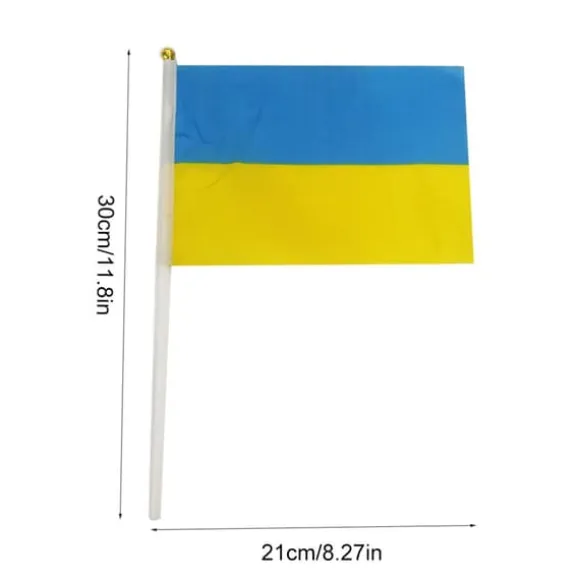 100st Ukraina Handhållna Flaggor 21*30cm Ukrainska nationella Mini Stick Flaggor Fest Festival Parader Fester Dekor