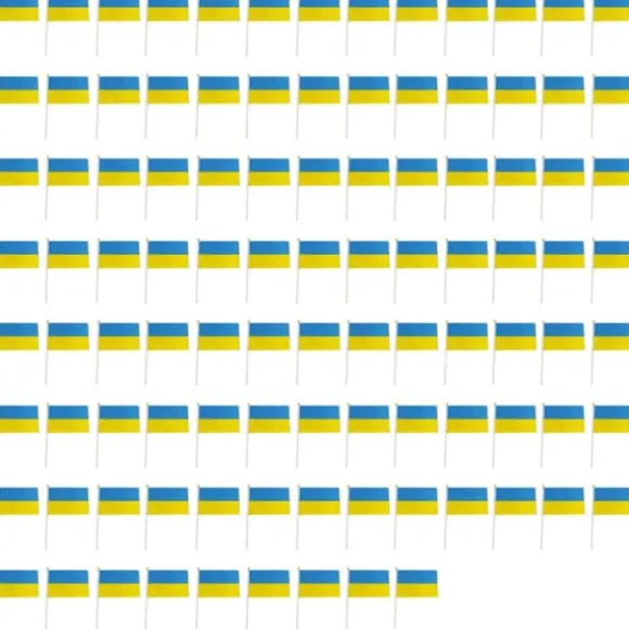 100st Ukraina Handhållna Flaggor 21*30cm Ukrainska nationella Mini Stick Flaggor Fest Festival Parader Fester Dekor