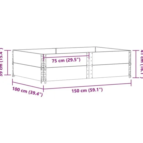 Stabelbar plantekasse i massivt fyrretræ - Plantekasse | Størrelse: 150x100 cm | Farve: Grå