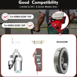Startmotor med solenoid - Elstart-kit - Til 11/13 hk småmotorer (til og med 2011) - Svinghjul Ø20 cm - Længde 19 cm - Aluminium/jern - Rød