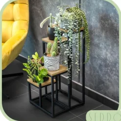 Stående blomsterstativ i flere niveauer til blomster og planter, industrielt rustikt 68