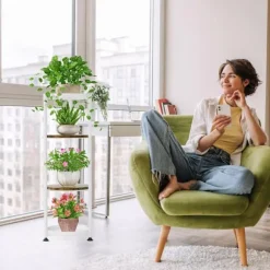 STÅENDE METAL TÅRN BLOMSTERBED loft rundt plantestativ træ