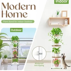 STÅENDE METAL TÅRN BLOMSTERBED loft rundt plantestativ træ