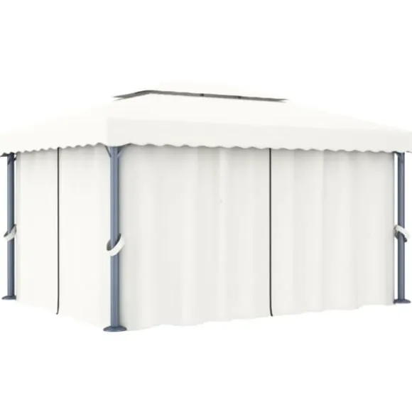 Stilfuld pavillon med gardin 4x3 m - Aluminium | Farve: Creme | Størrelse: 4x3 m