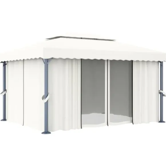 Stilfuld pavillon med gardin 4x3 m - Aluminium | Farve: Creme | Størrelse: 4x3 m