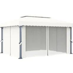 Stilfuld pavillon med gardin 4x3 m - Aluminium | Farve: Creme | Størrelse: 4x3 m