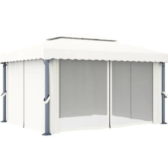 Stilfuld pavillon med gardin 4x3 m - Aluminium | Farve: Creme | Størrelse: 4x3 m