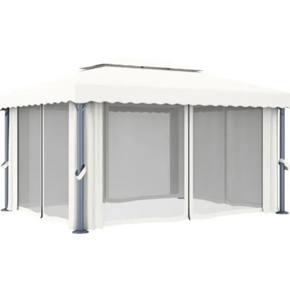 Stilfuld pavillon med gardin 4x3 m - Aluminium | Farve: Creme | Størrelse: 4x3 m