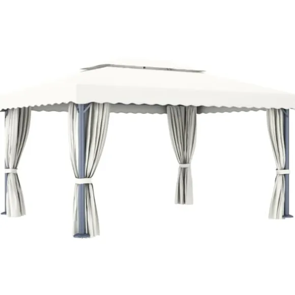 Stilfuld pavillon med gardin 4x3 m - Aluminium | Farve: Creme | Størrelse: 4x3 m