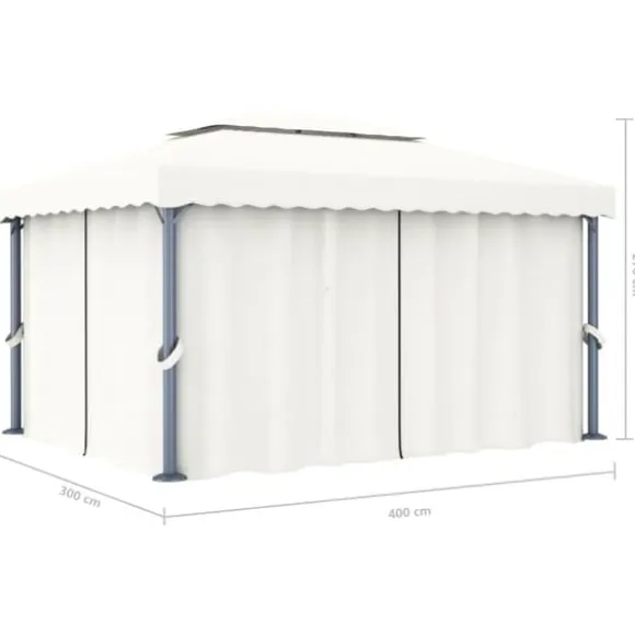 Stilfuld pavillon med gardin 4x3 m - Aluminium | Farve: Creme | Størrelse: 4x3 m