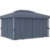 Stilfuld pavillon med gardin - Udendørs festhus i aluminium | Farve: Antracitgrå | Størrelse: 4x3 m