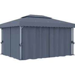 Stilfuld pavillon med gardin - Udendørs festhus i aluminium | Farve: Antracitgrå | Størrelse: 4x3 m