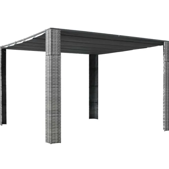 Stilfuld pavillon med tag i polyrattan - Udendørs skygge | Farve: Grå | Størrelse: 300x300x220 cm