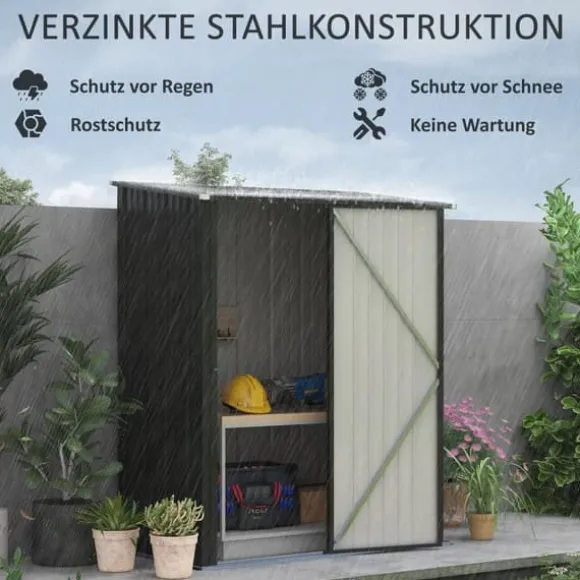 Stålskur 1,34 m², aflåseligt pulpettag, 161,5×94,5×196 cm, sort