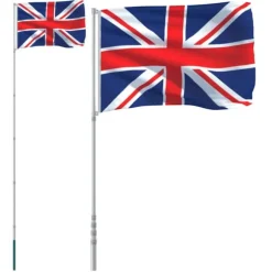 Storbritannien flag og flagstang 5,55 m aluminium - Storbritannien Flag - Storbritannien-flag - Home & Living