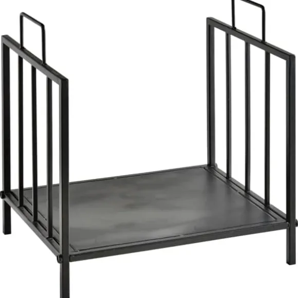 Stove Holz Regal til indendørs brug, 44,5 x 33 x 46,5 cm, med håndtag, til Brännholz, metal, sort