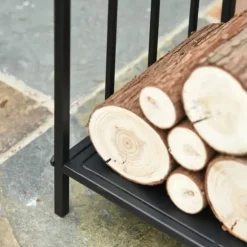 Stove Holz Regal til indendørs brug, 44,5 x 33 x 46,5 cm, med håndtag, til Brännholz, metal, sort